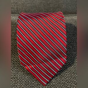 Alexander Julian Colours Red Navy Striped Silk Tie Classic Designer Necktie